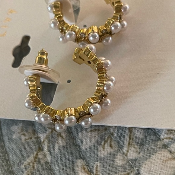 Gold and White Hoop Earrings - Picture 2 of 4